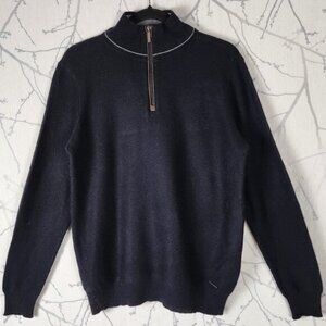 Bugatti Navy 50% Wool Quarter Zip Mockneck Sweater